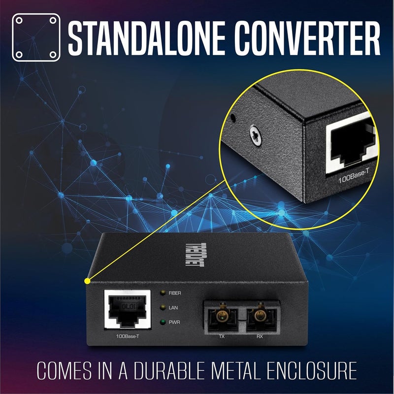 Trendnet 100 Base-T to 100 Base-FX Multi-Mode SC Fiber Converter, Standalone, 10/100 Mbps Auto-MDIX Fast Ethernet Port, Fiber Networking up to 2 km (1.25miles), 200 Mbps Switching Capacity, TFC-FMSC - Image 5